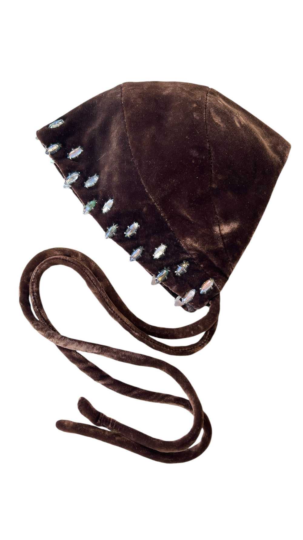 1950s Rhinestone Studded Brown Velvet Bonnet - image 11