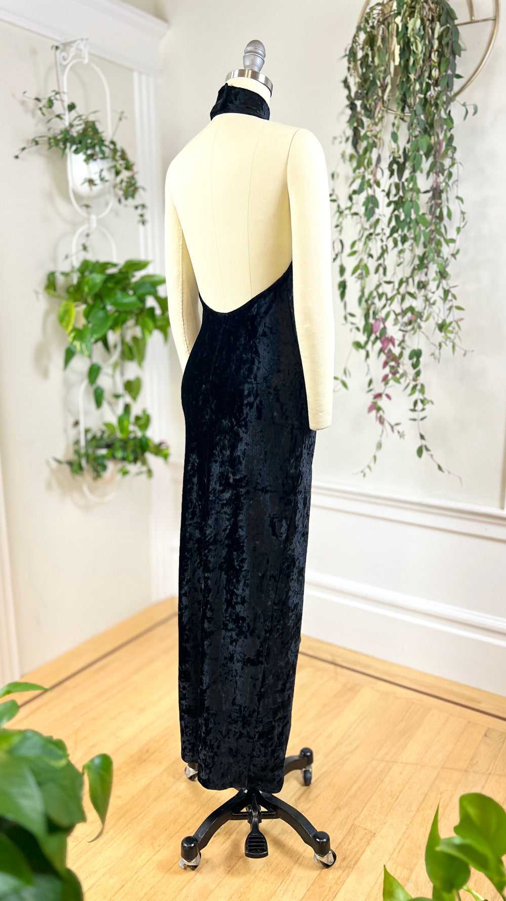 1990s Crushed Velvet Halter Maxi Dress | x-small/… - image 2