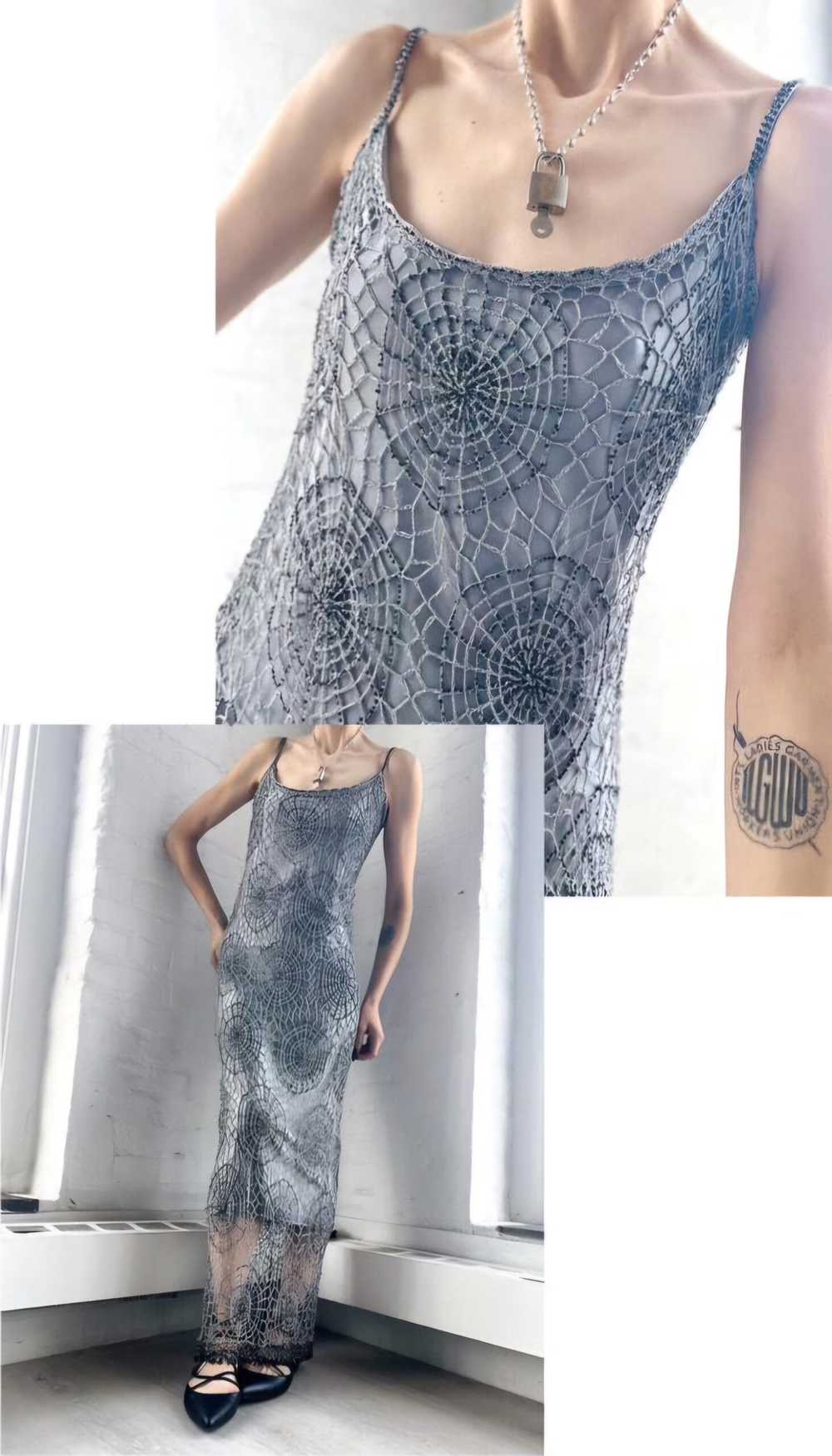 euro spiderweb crochet beaded slip dress - image 1