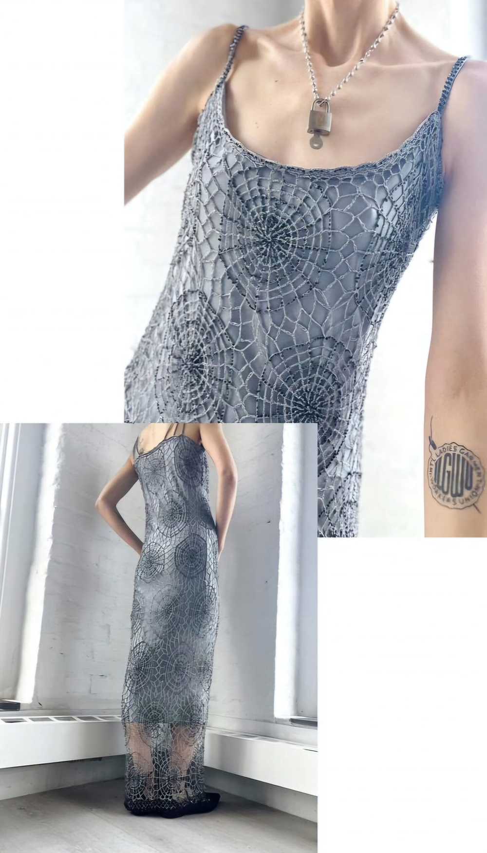 euro spiderweb crochet beaded slip dress - image 4