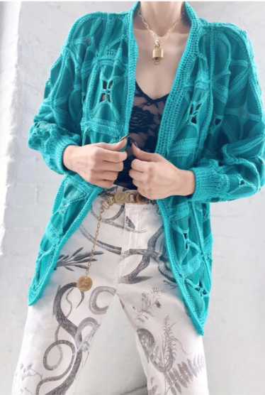 70s turquoises suede knit cocoon cardigan