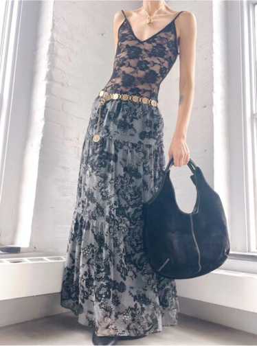 90s silk midnight lace maxi skirt