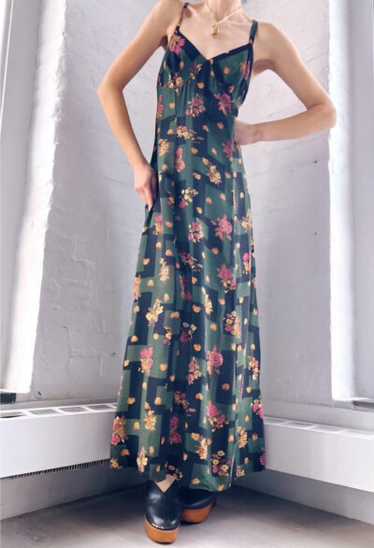 70s deco flora maxi dress