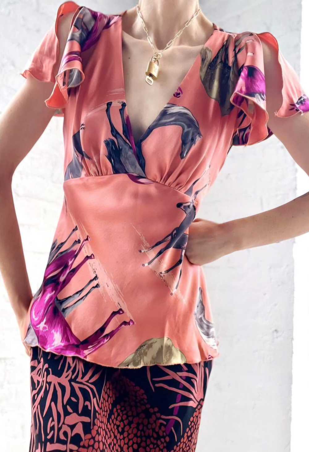 rare Betsey Johnson silk horse blouse - image 5