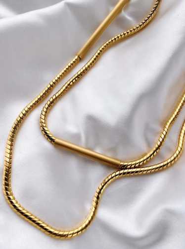 gold plated long layered necklace