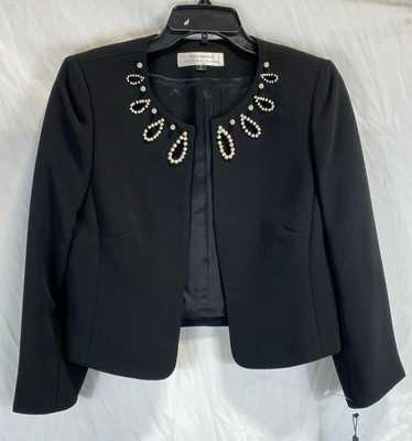 NWT Tahari Women Black Beaded Embellished Open Fro