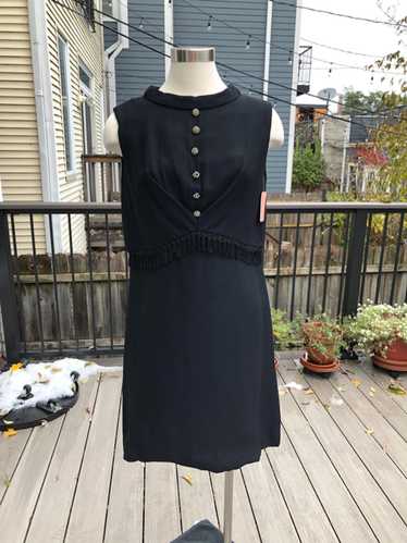 1960s black dress with fringe trim rhinestone butt