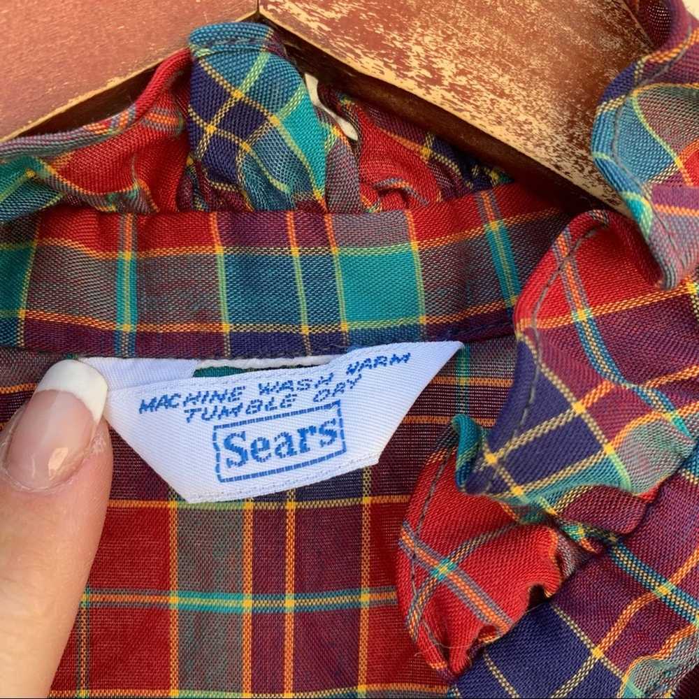 Sears Vintage 70s Sears red blue plaid ruffle blo… - image 4