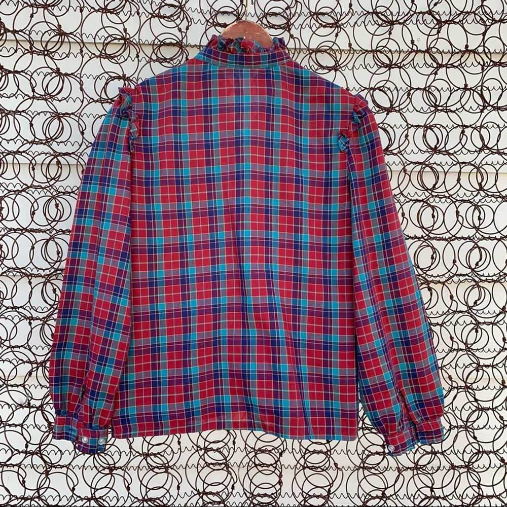 Sears Vintage 70s Sears red blue plaid ruffle blo… - image 6