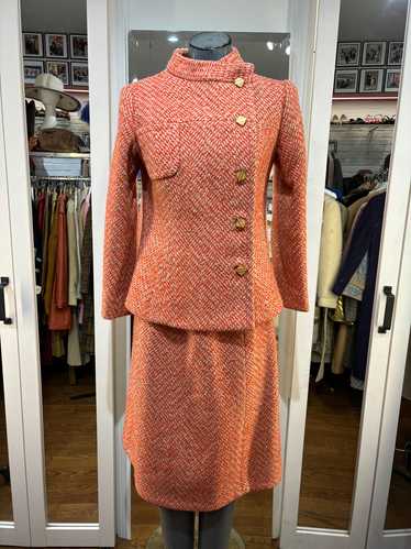 60’s Orange & Beige Wool Skirt 2 Piece Set