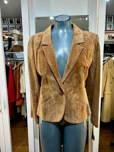 80’s Light Brown Suede One Button Jacket By Avanti - image 1