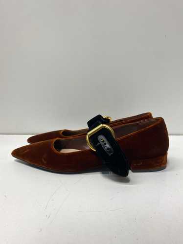 AUTHENTIC Prada Brown Buckle Strap Velvet Flats Wo