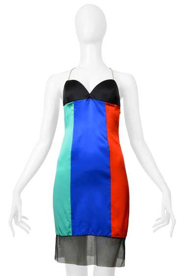 GALANOS TRI-COLOR FANCY CARNIVAL SLIP DRESS