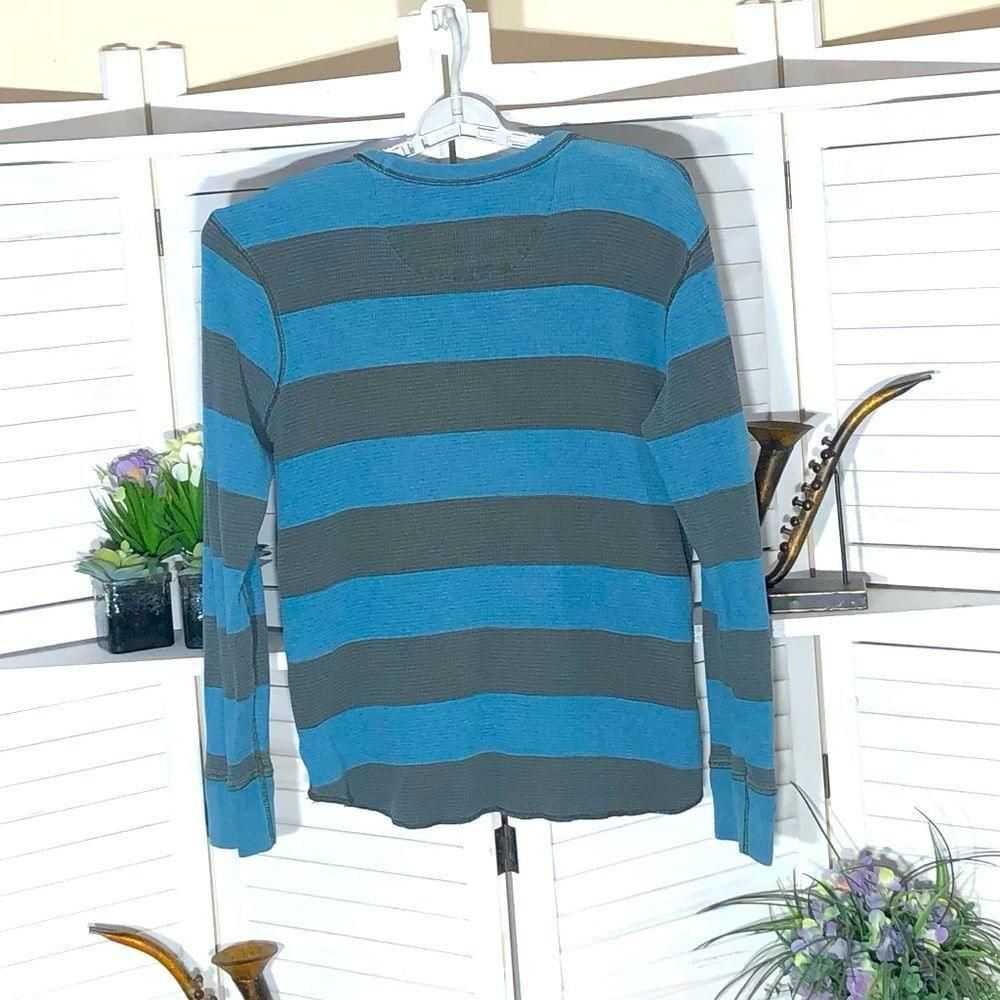 Gap Gap teal blue gray striped cotton long sleeve… - image 2