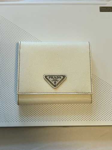 Prada Prada trifold white leather wallet triangle 