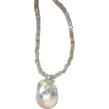 Single Baroque Pearl Necklace With Crystals