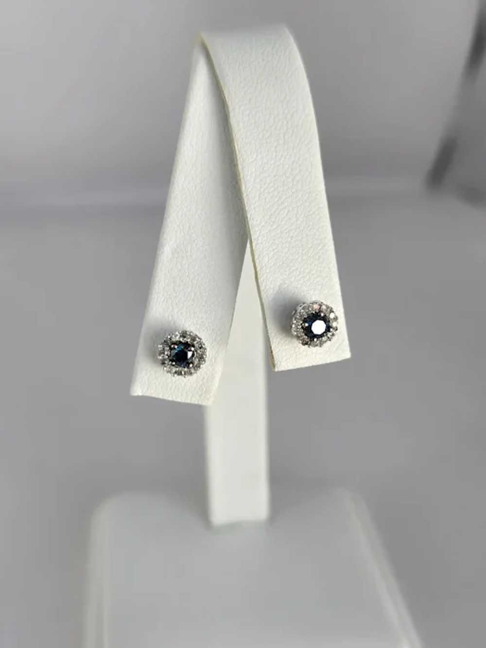 Beautiful Teal and White White Diamond Flower Ear… - image 9