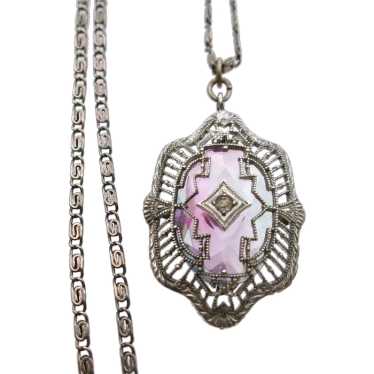 Art Deco Sterling Filigree Alexandrite glass Penda