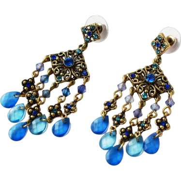 Blue Crystal Chandelier Earrings, Avon Gold Tone … - image 1