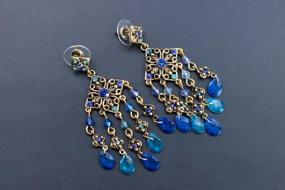 Blue Crystal Chandelier Earrings, Avon Gold Tone … - image 2