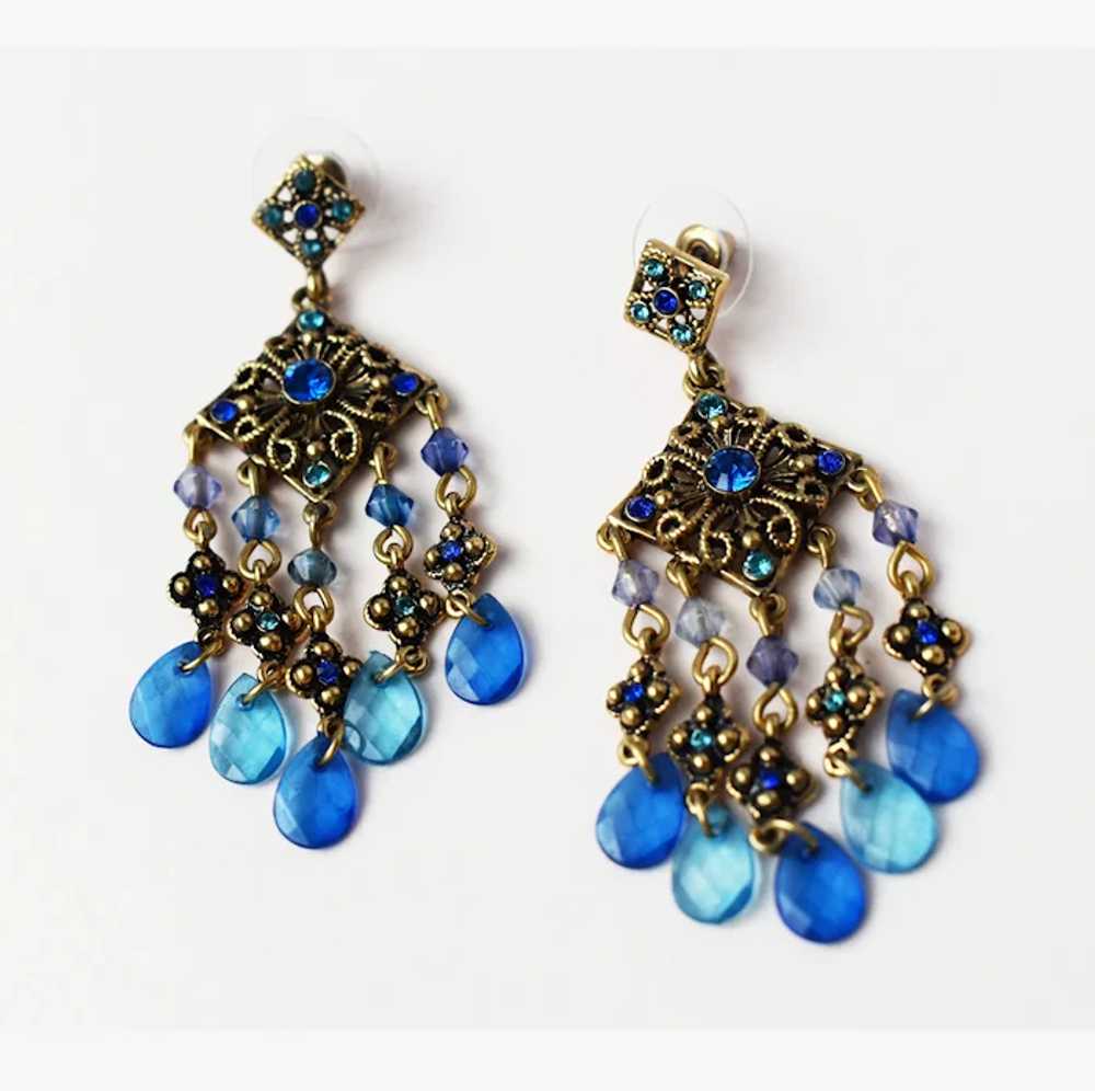 Blue Crystal Chandelier Earrings, Avon Gold Tone … - image 5