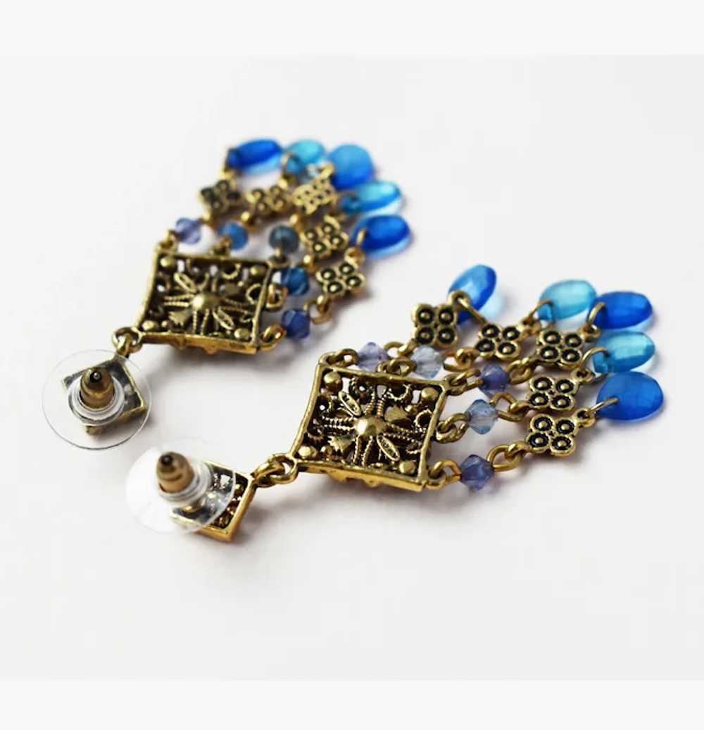 Blue Crystal Chandelier Earrings, Avon Gold Tone … - image 6