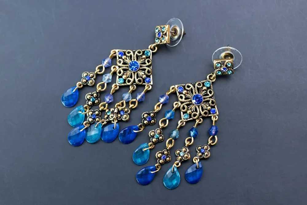 Blue Crystal Chandelier Earrings, Avon Gold Tone … - image 7