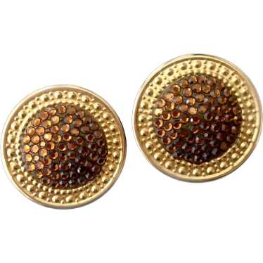 Etruscan Style Shield Earrings with Crystal Pavé:… - image 1