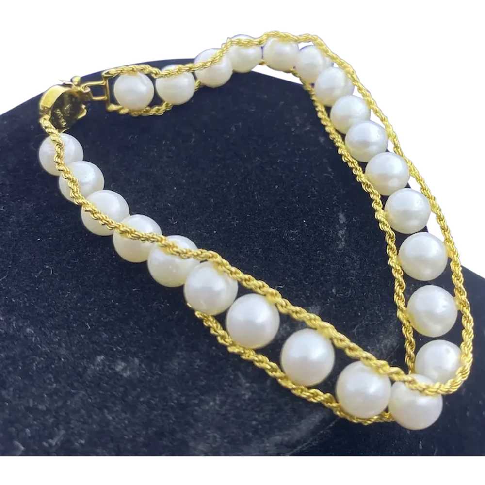 14K Yellow Gold  Rope Bracelet With 5mm Pearls, C… - image 2