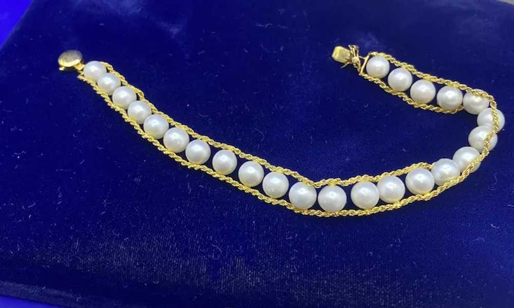 14K Yellow Gold  Rope Bracelet With 5mm Pearls, C… - image 5