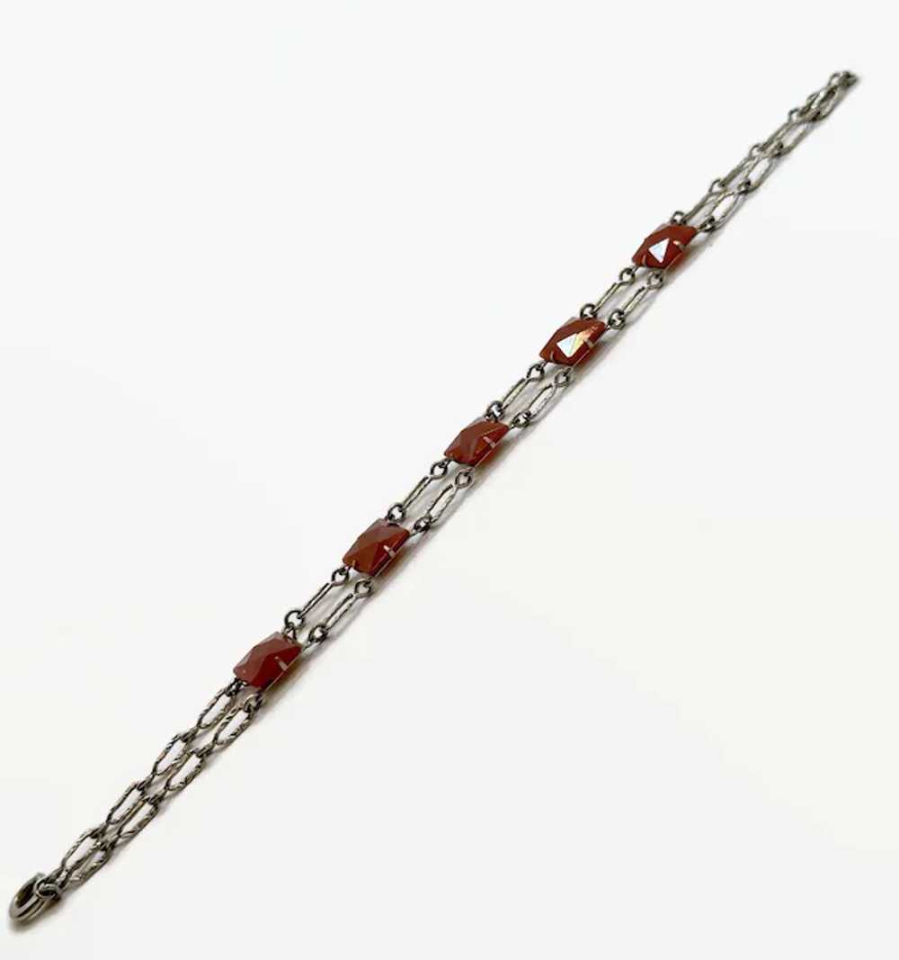 Art Deco Bracelet, Ornate Links, Carnelian Glass,… - image 3