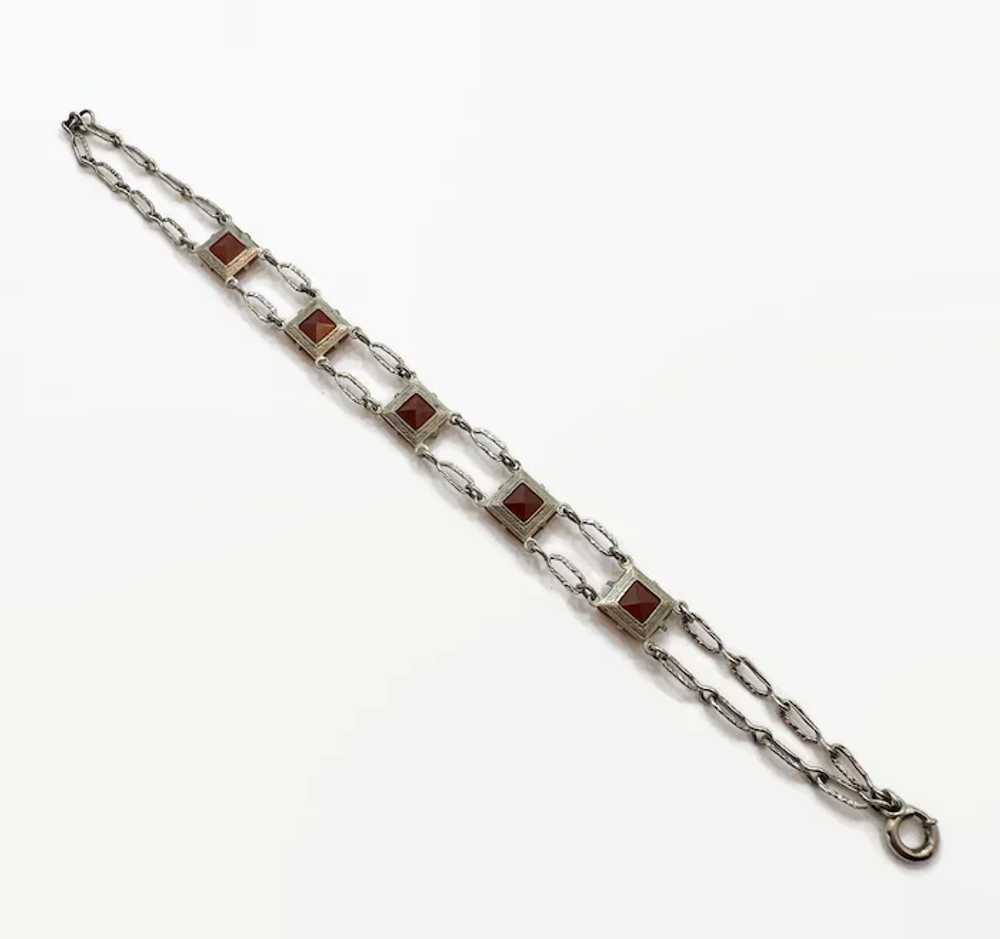 Art Deco Bracelet, Ornate Links, Carnelian Glass,… - image 5