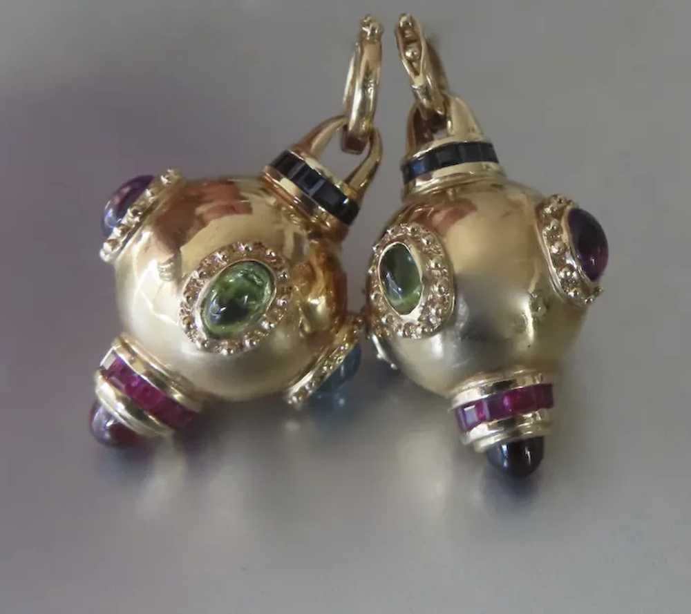 Pair Vintage 14k Yellow Gold Multi Gem Dimensiona… - image 10