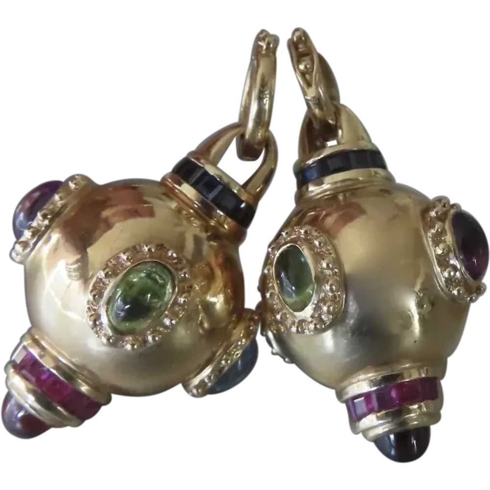 Pair Vintage 14k Yellow Gold Multi Gem Dimensiona… - image 1