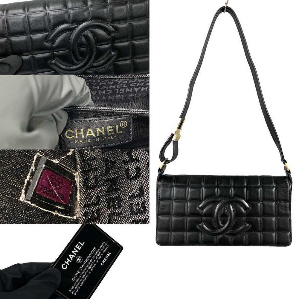 CHANEL Shoulder Bag lambskin black Chocolate bar - image 4