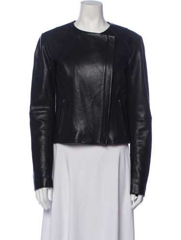 Veda Lamb Leather Biker Jacket Black Collarless - image 1