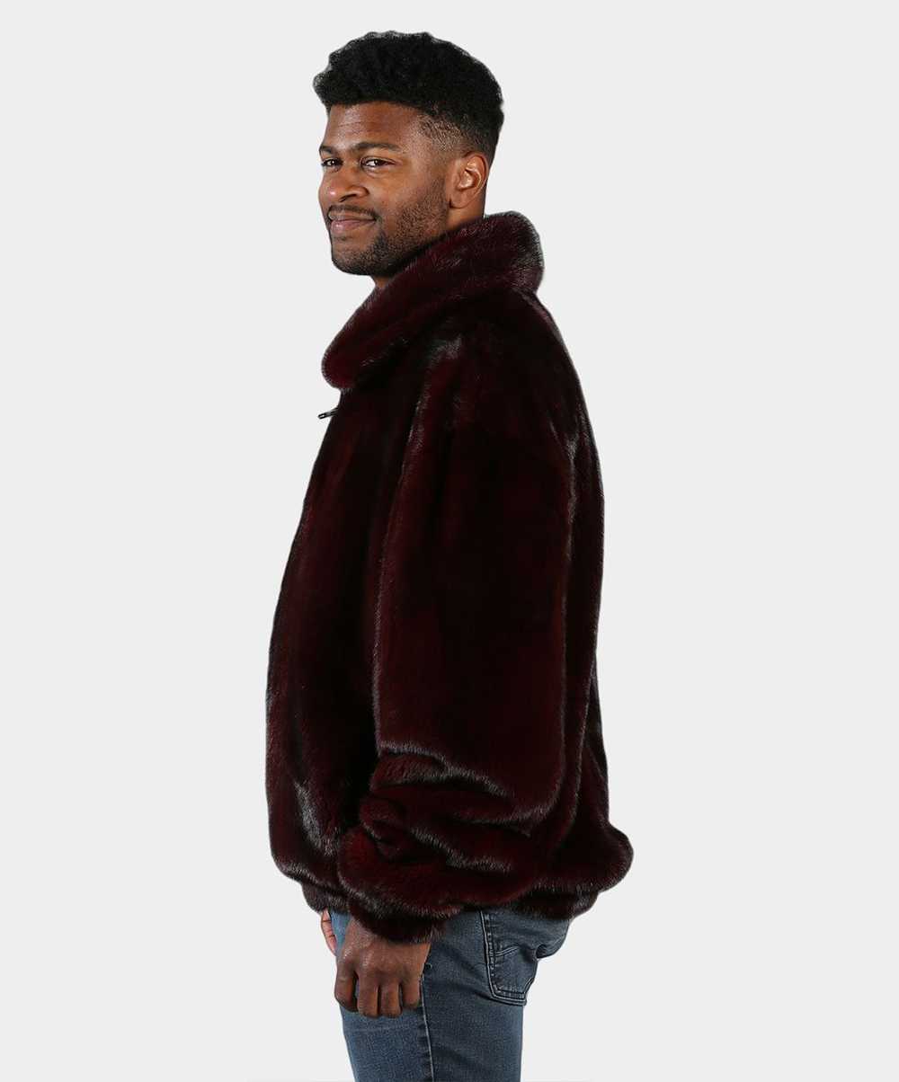 Mink Fur Coat Men’s Burgundy Mink Bomber Jacket - image 2