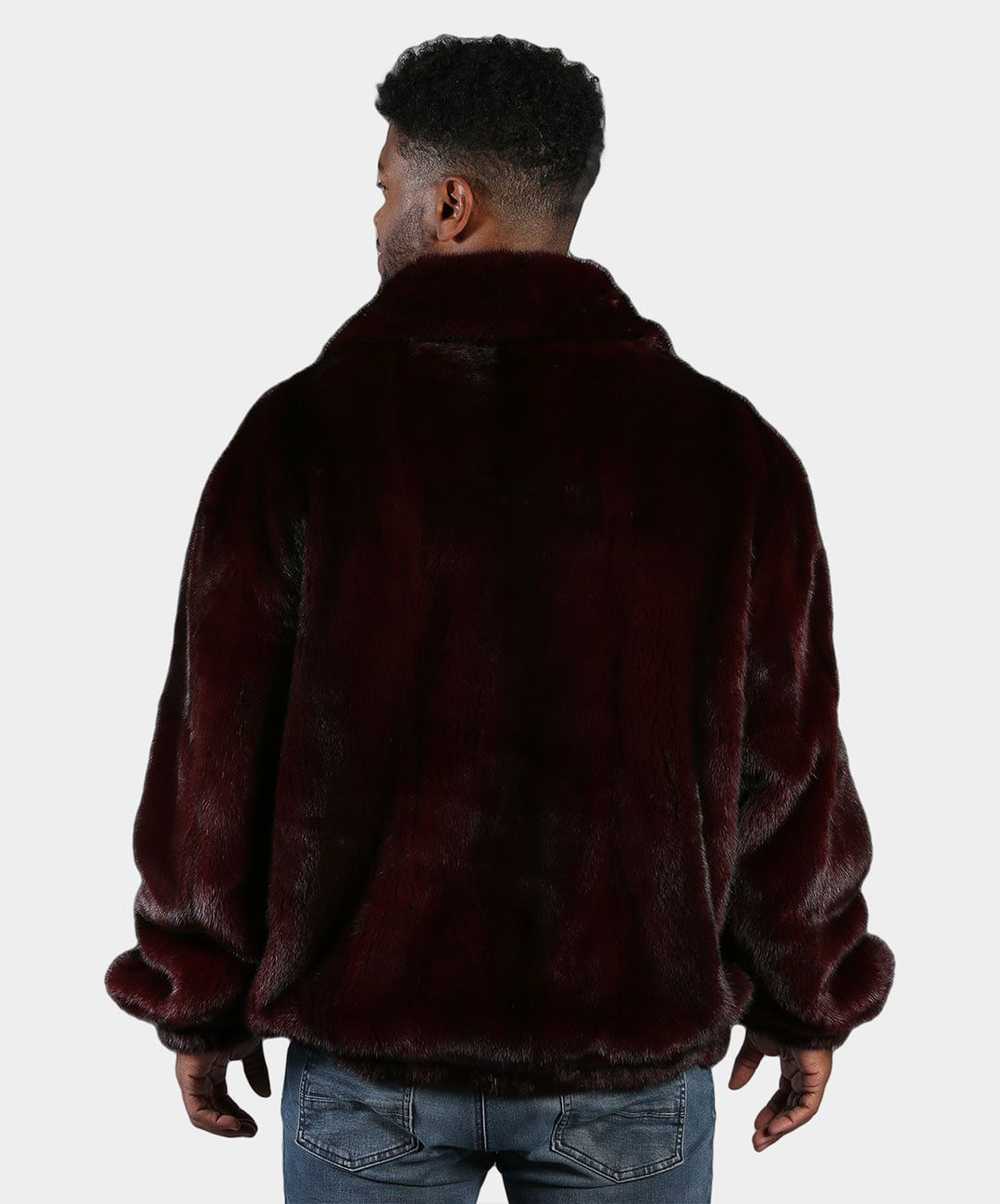 Mink Fur Coat Men’s Burgundy Mink Bomber Jacket - image 3