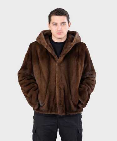 Mink Fur Coat Men’s Brown Hooded Mink Jacket