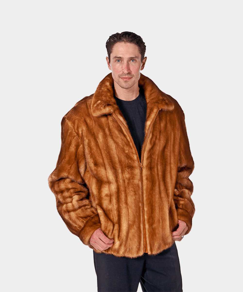 Mink Fur Coat Men’s Whiskey Mink Bomber Jacket - image 1