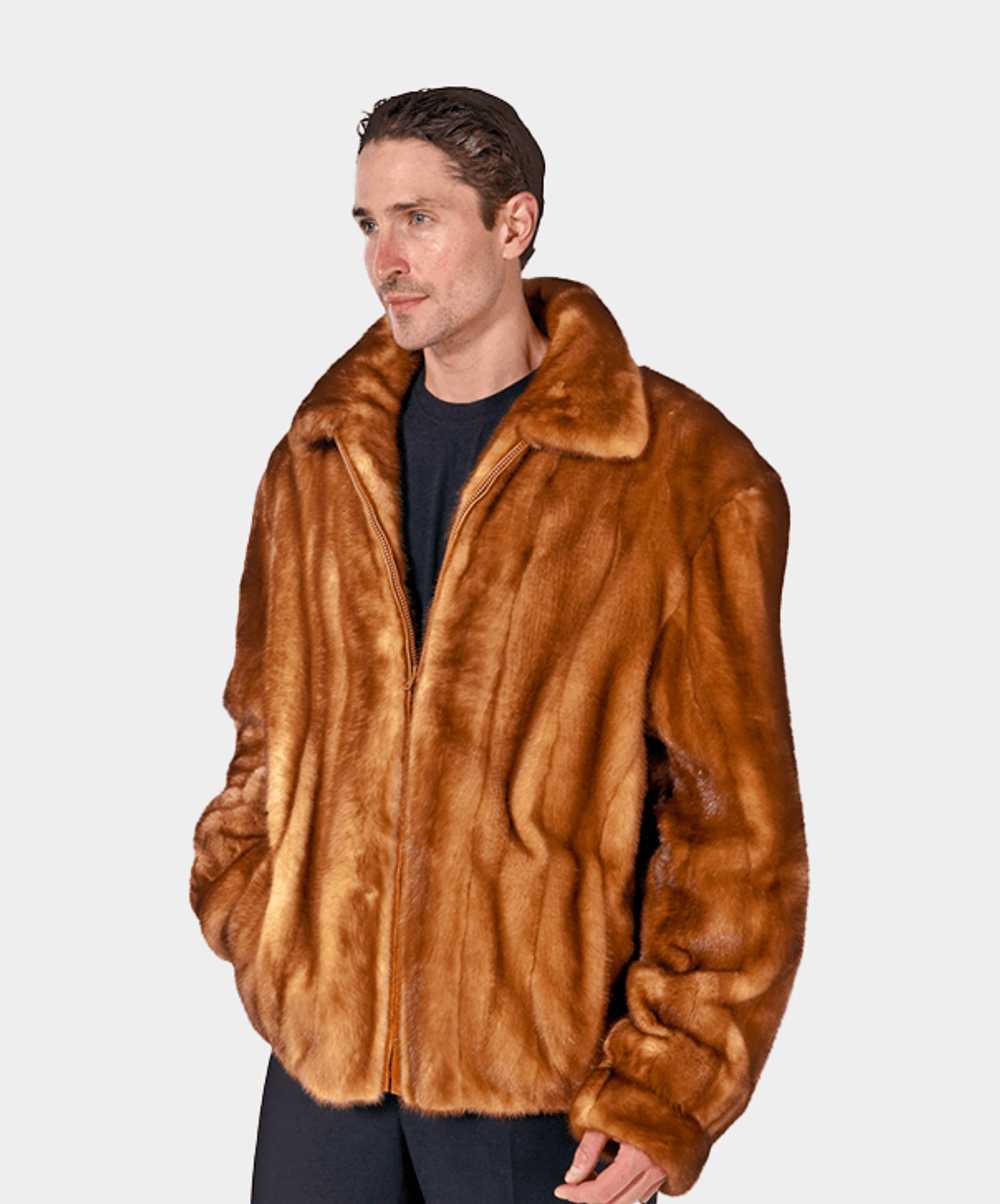 Mink Fur Coat Men’s Whiskey Mink Bomber Jacket - image 3