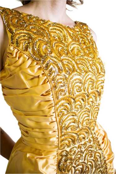 Mike Benet, Gold Satin Ruched Evening Gold 1960s