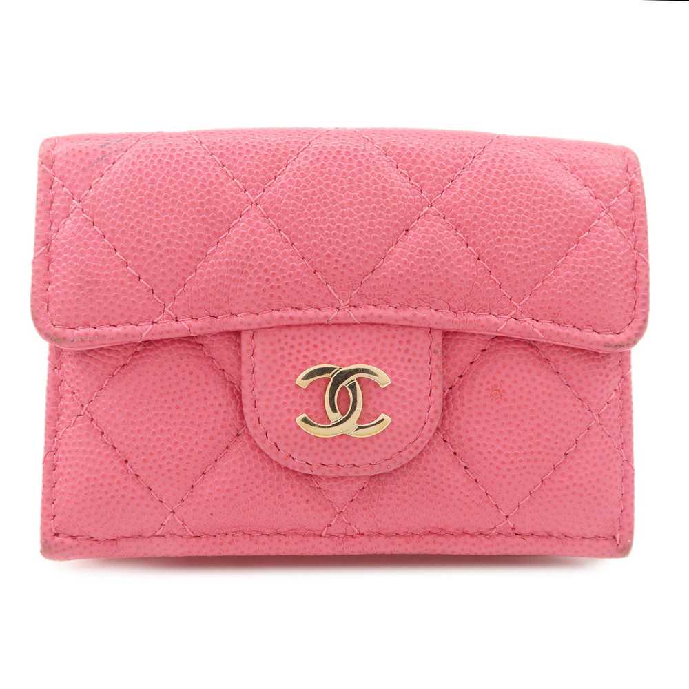 CHANEL Matelasse Caviar Skin Tri-Fold Wallet Pink… - image 1