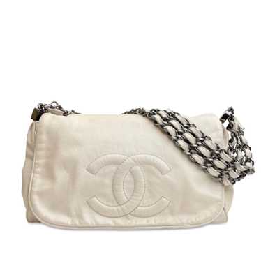 White Chanel CC Calfskin Triple Chain Flap Shoulde