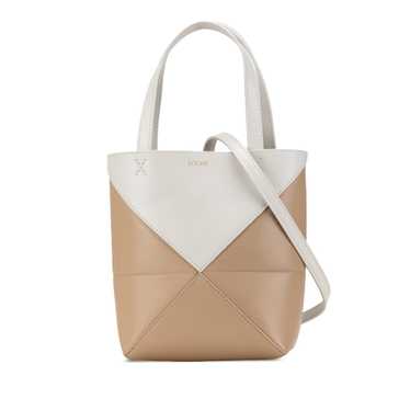 Tan LOEWE Mini Bicolor Puzzle Fold Tote Satchel