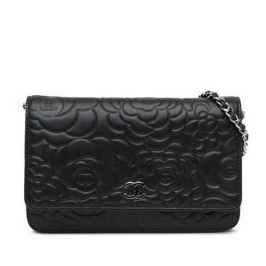 Black Chanel Lambskin Camellia Embossed Wallet On 