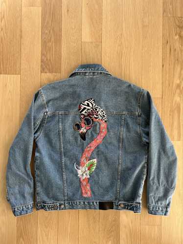 90s- used hooded jacket flamingo pattern