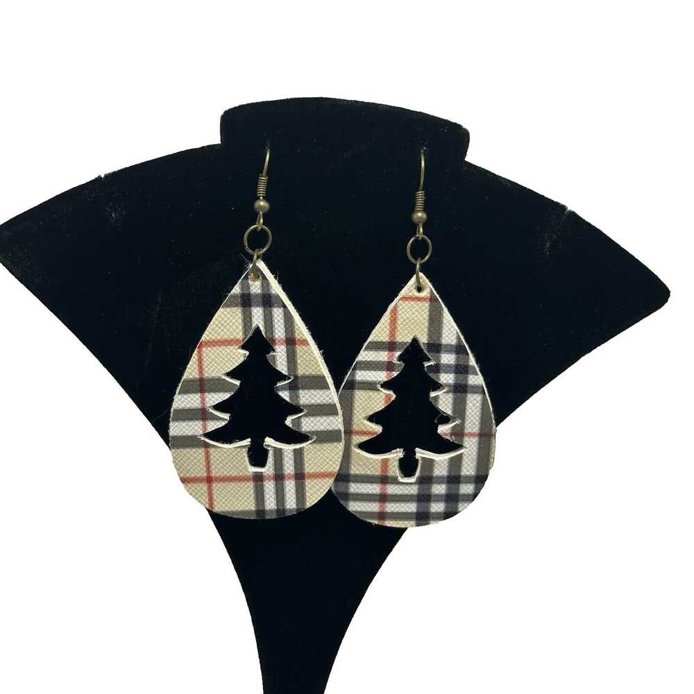 Handcrafted Christmas Tree Teardrop Earrings Hoop… - image 1