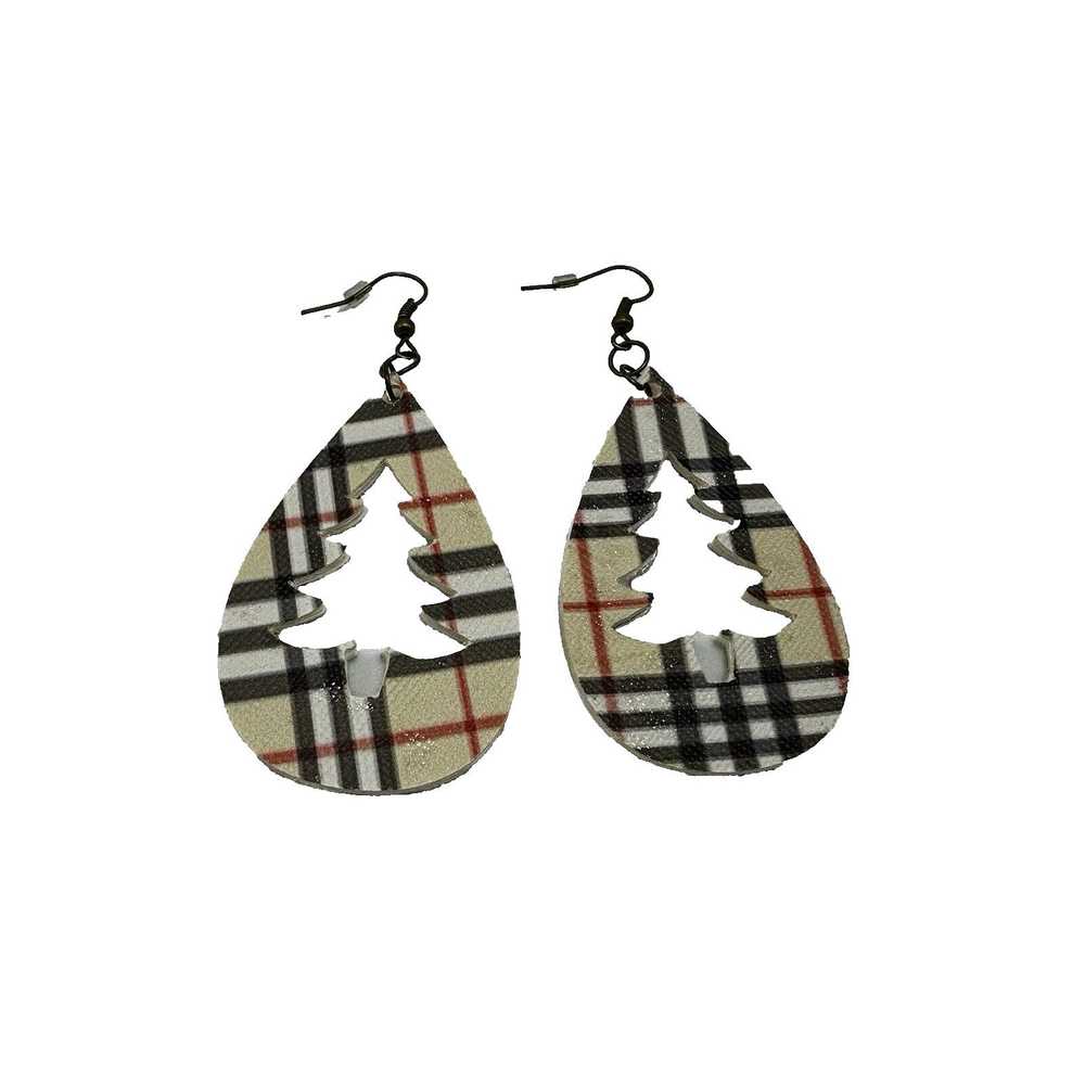 Handcrafted Christmas Tree Teardrop Earrings Hoop… - image 3