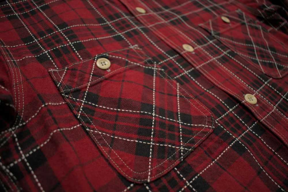 Momotaro Red Stitched Plaid Shirt, size 40 - image 10